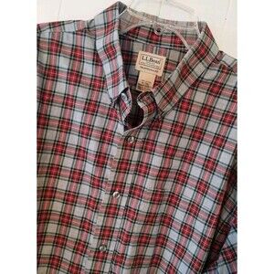 LL Bean Mens Traditional Fit Red Plaid Button Down Long Sleeve Shirt XL Tall